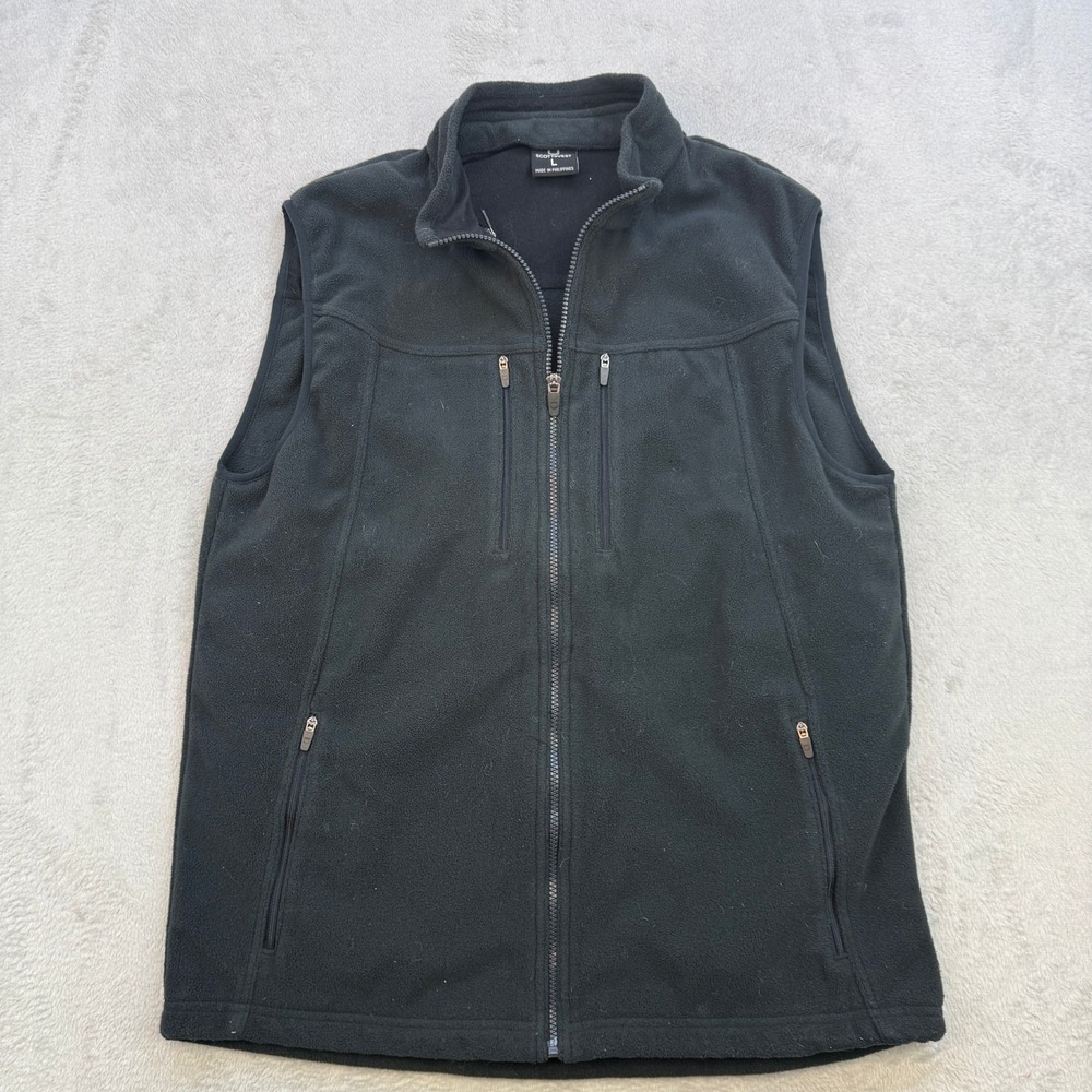 SCOTTeVEST Fleece Vest Mens Large Black Multi Pocket Full Zip Travel Tech